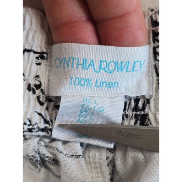 Cynthia Rowley 100% Linen Animal Tiger Leopard Print Wide-Leg Pants Large White - Picture 2 of 4